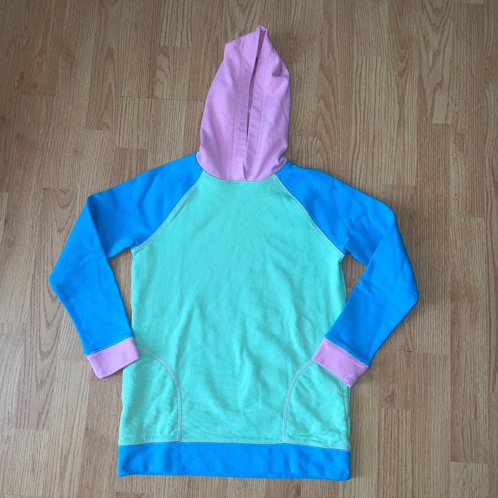 Lands’ End Girls Pink Blue & Green Colorblock Hoodie Size Large (10-12)